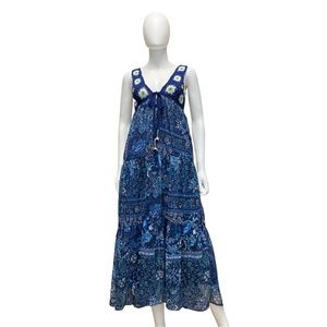 Aratta Girls Insane Maxi Dress • XS • NWT Reg $157 • Blue • Floral • Crochet